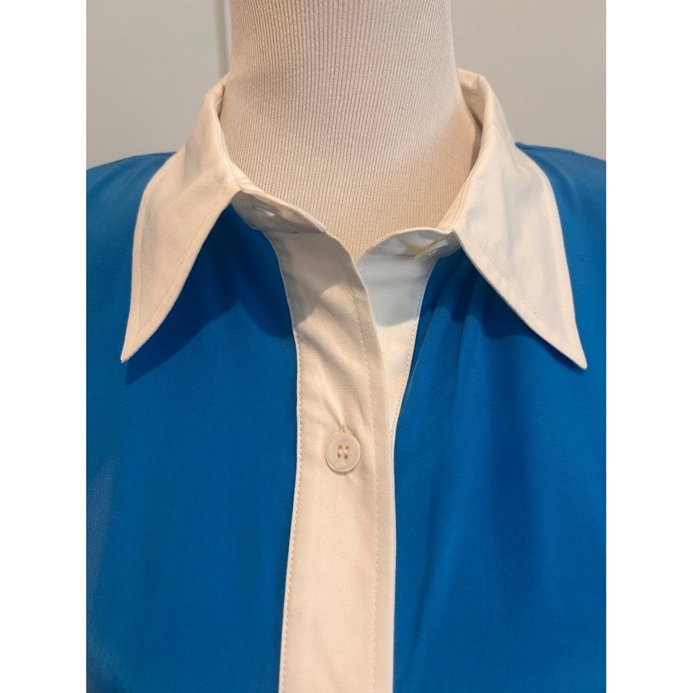 Linea by Louis Dell'Olio Silk Colorblock Button Down Blouse Blue Red Green 1X - Picture 3 of 8